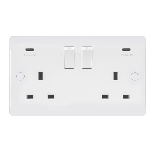 Zahler 13 Amp 2 Gang Switched Socket 2 x USB Type C 