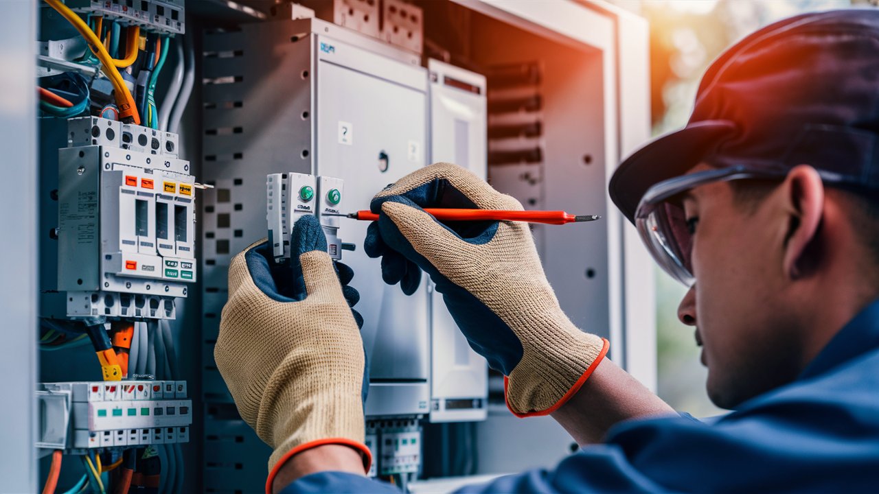 electrician repairing a fuse box