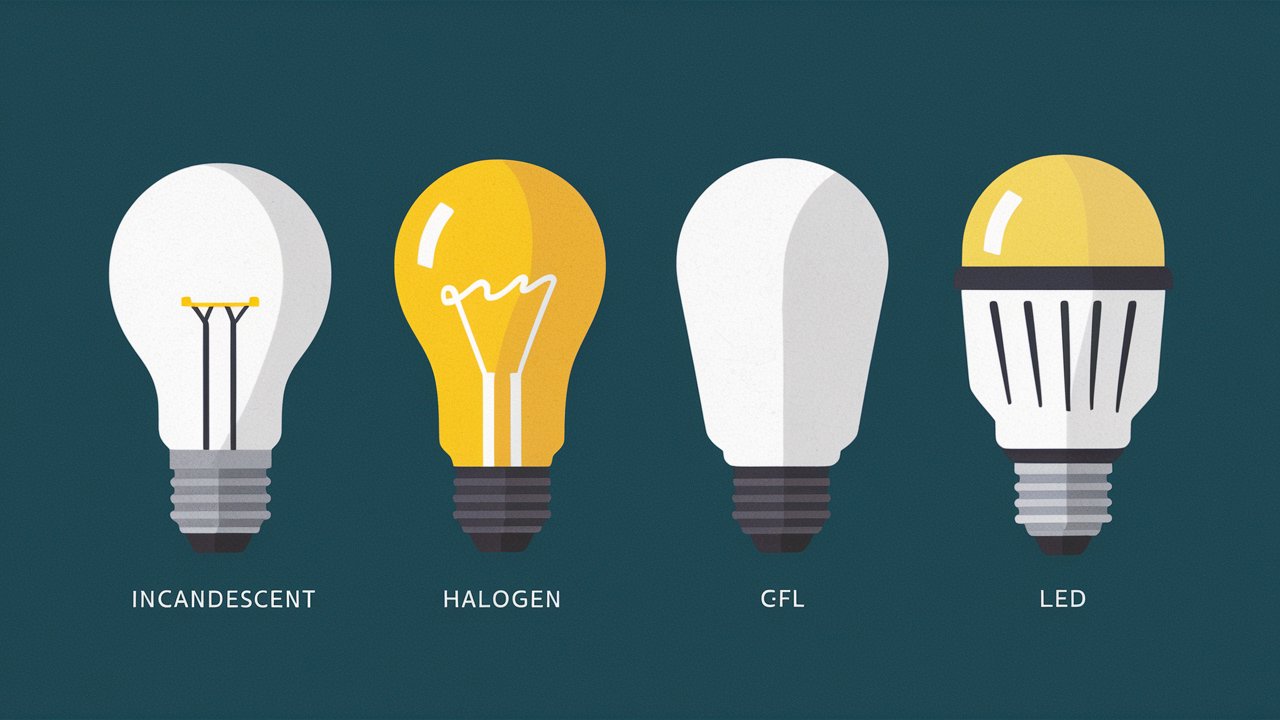 different types of lights bulbs | Incandescent bulbs, halogen bulbs, CFL bulbs, LED bulbs